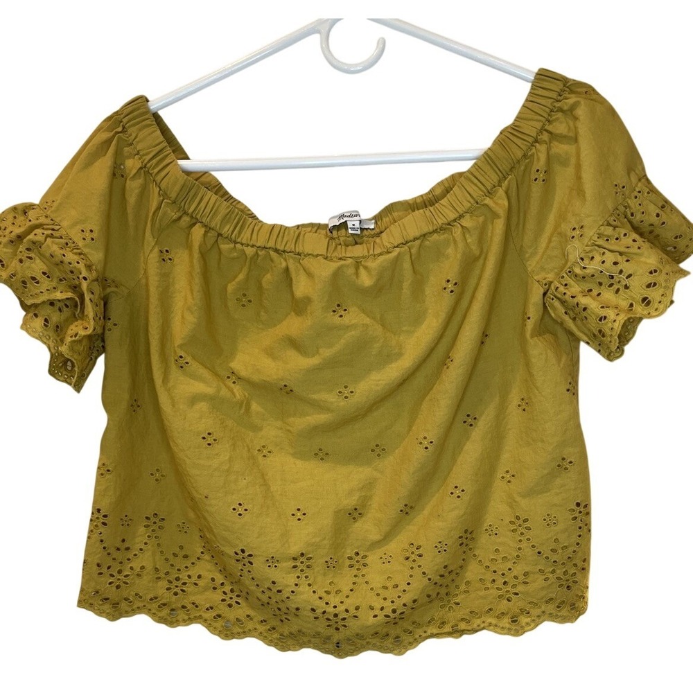 Madewell Eyelet Off Shoulder Top Mustard Yellow Boho Peasant Blouse Medium